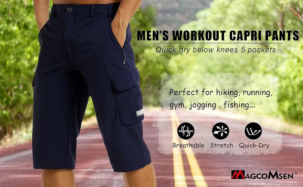 MAGCOMSEN Men's Workout Gym Shorts Quick Dry 3/4 Capri Pants Zipper Pockets Hiking Athletic Running Shorts Dark Grey 34 - workout shorts 3/4 pants