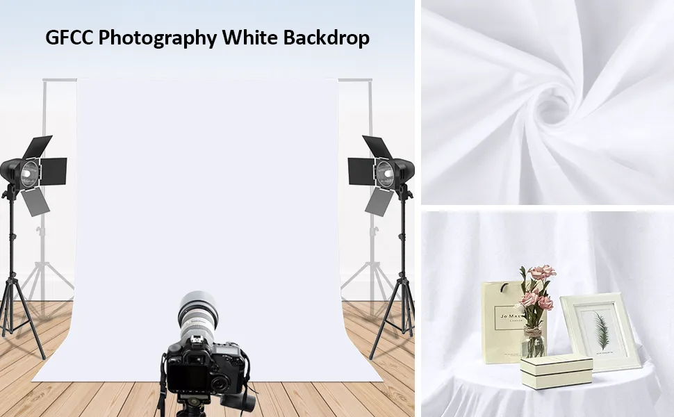 GFCC 8FTX10FT White Backdrop Background for Photography Photo Booth Backdrop for Photoshoot Background Screen Video Recording Parties Curtain - white photography backdrop