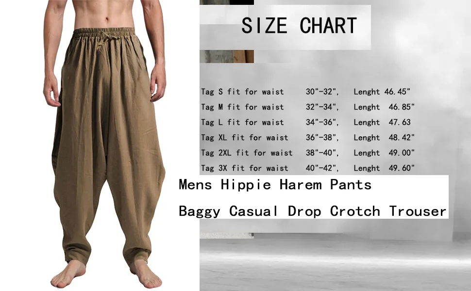 CLANMILUMS Men's Cotton Drawstring Loose Harem Cosplay Hippie Novelty Pants X-Large Navy-1 - men harem pants