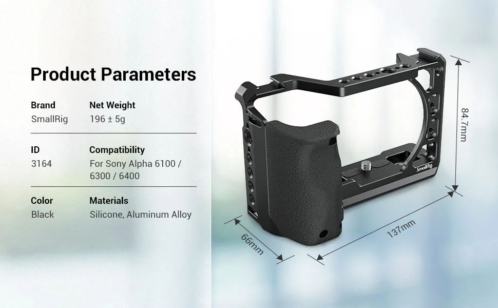 SmallRig Cage with Silicone Handgrip & Cold Shoe for Sony a6100, a6300, a6400 - 3164 - 3164