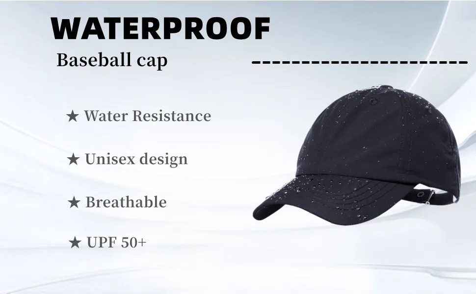 Men Waterproof Baseball Cap Windproof Golf Cap Adjustable Tennis Hat for Men Women Outdoor Workout Sports Black - product information 1