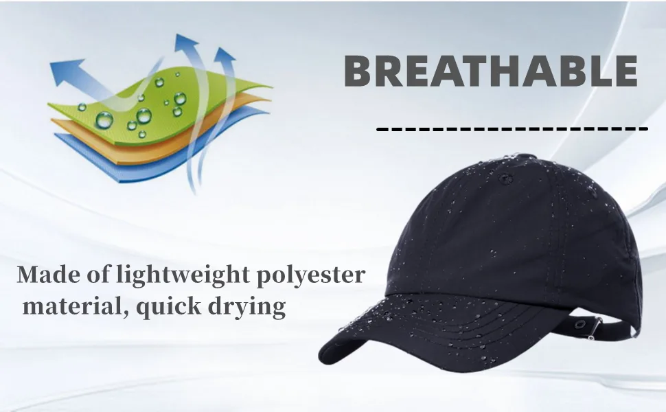 Men Waterproof Baseball Cap Windproof Golf Cap Adjustable Tennis Hat for Men Women Outdoor Workout Sports Black - product information 2