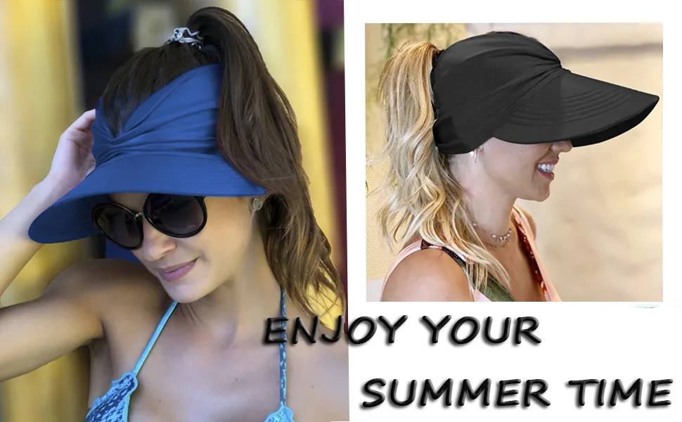 Muryobao Womens Sun Visor Hat Wide Brim Summer UPF 50+ UV Protection Beach Sport Cap Black - product information 2