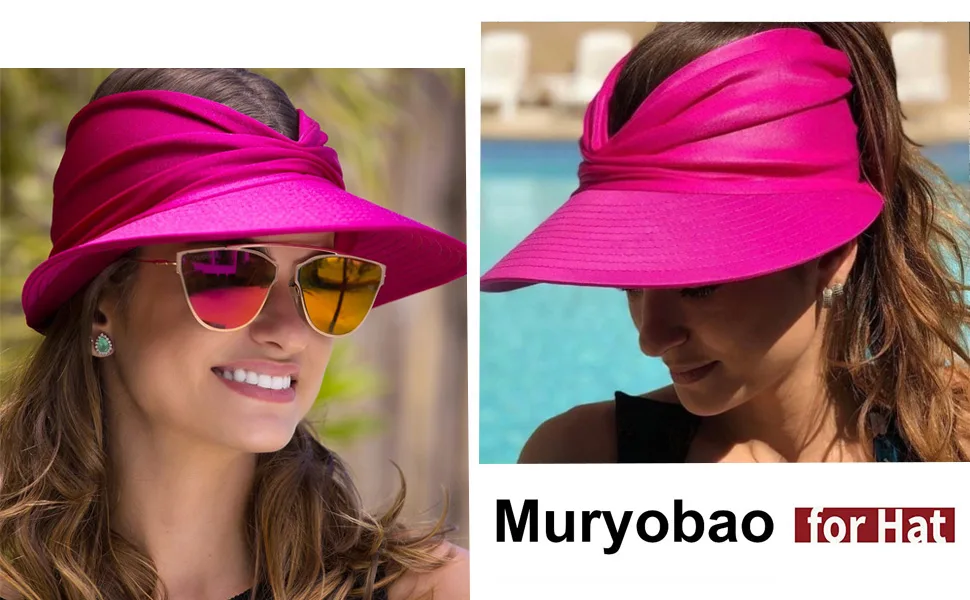Muryobao Womens Sun Visor Hat Wide Brim Summer UPF 50+ UV Protection Beach Sport Cap Black - product information 3