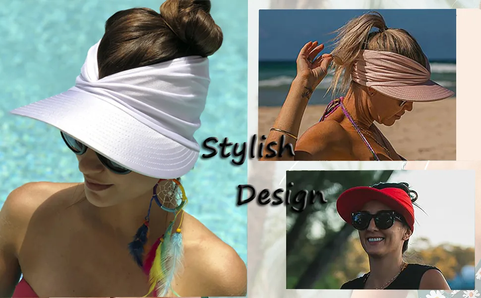 Muryobao Womens Sun Visor Hat Wide Brim Summer UPF 50+ UV Protection Beach Sport Cap Black - product information 7