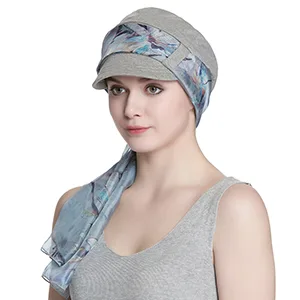 Breathable Bamboo Lined Cotton Hat and Scarf Set for Women Blue Floral - cap scarf