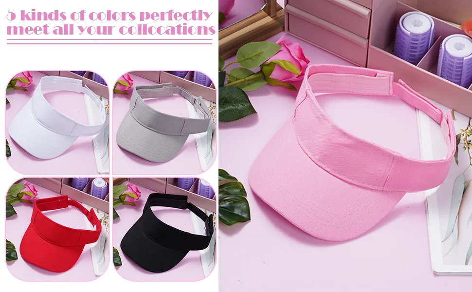 Marrywindix 5 Pieces Sport Wear Athletic Visor Sun Sports Visor Hat Visor Adjustable Cap for Women and Men - sun visors