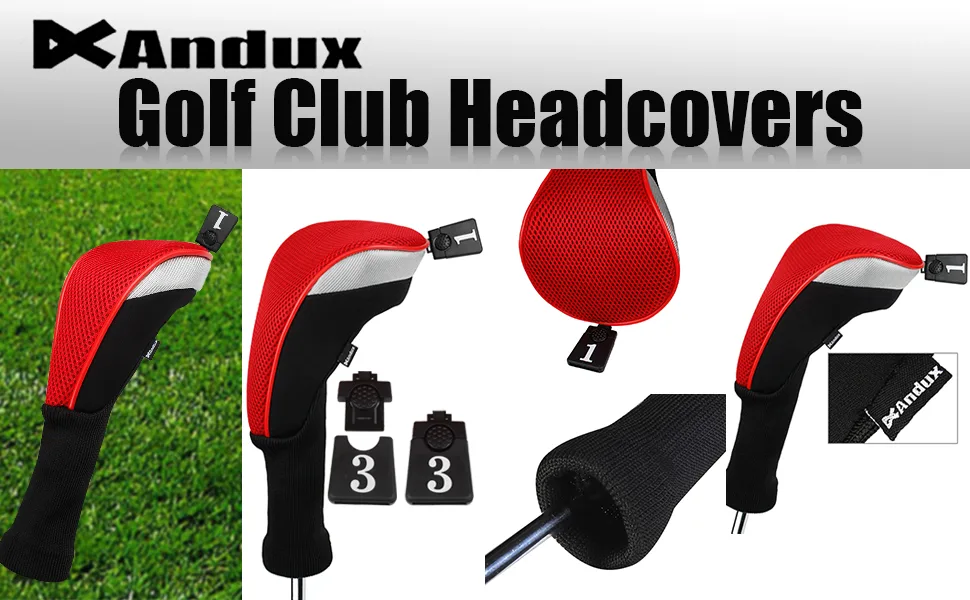 Andux 5pcs/Set Golf 460cc Driver Wood Head Covers with Long Neck and Interchangeable No. Tags Pink - Golf Driver Wood Head Covers