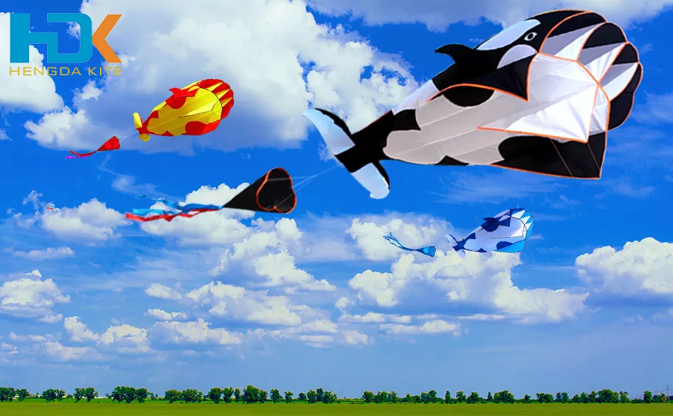 Hengda KITE-3D Kite for Kids & Adults, Huge Frameless Soft Parafoil Giant Black Dolphin Orcas Whale Breeze Kite - hengda kite