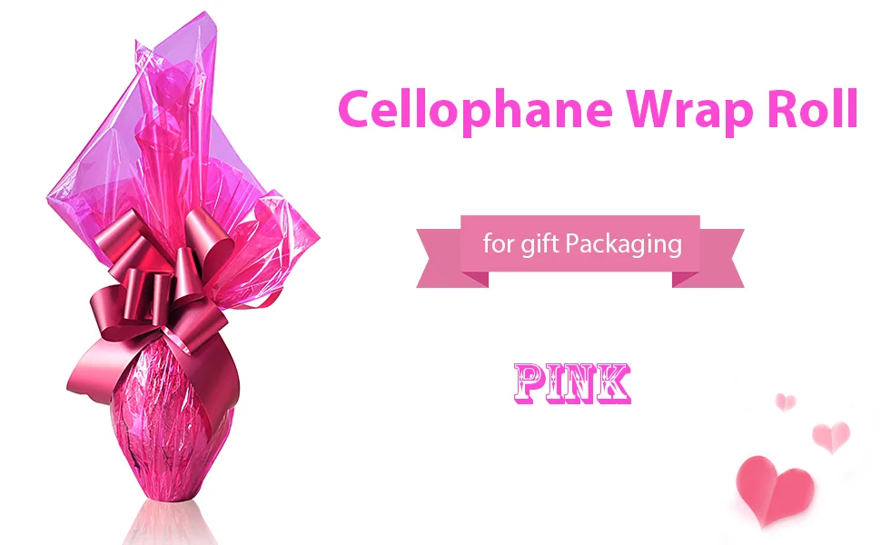 Easter Pink Cellophane Wrap Roll, Translucent Pink Cellophane Wrapping Paper, 16 Inch Width x 100 Ft Long Colored Cellophane Rolls for Gift Baskets, DIY Arts Crafts Decoration and More - cellophane wrap
