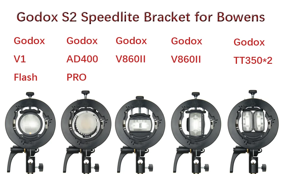 Godox S2 Speedlite S-Type Bracket Bowens Mount, for Godox V1 AD200Pro AD400Pro AD200 V860II TT685 TT600 TT350, Precise Tilt Control, Large Handle, Integrated Umbrella Mount - Godox s2