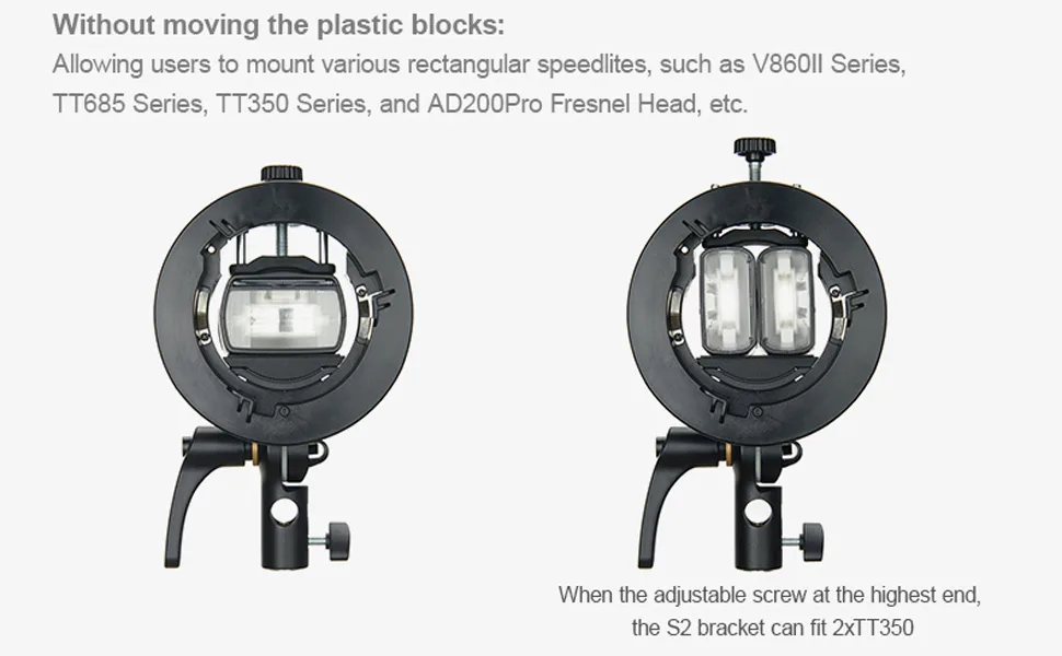 Godox S2 Speedlite S-Type Bracket Bowens Mount, for Godox V1 AD200Pro AD400Pro AD200 V860II TT685 TT600 TT350, Precise Tilt Control, Large Handle, Integrated Umbrella Mount - Godox S2
