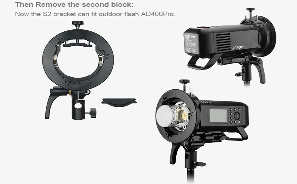 Godox S2 Speedlite S-Type Bracket Bowens Mount, for Godox V1 AD200Pro AD400Pro AD200 V860II TT685 TT600 TT350, Precise Tilt Control, Large Handle, Integrated Umbrella Mount - Godox S2
