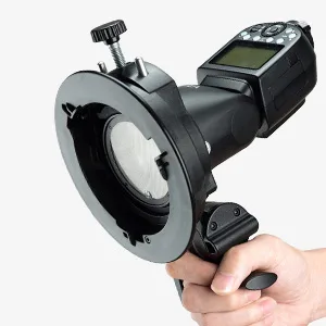 Godox S2 Speedlite S-Type Bracket Bowens Mount Flash Holder for Godox V1 AD200Pro AD400Pro AD200 and Other Flashes, Precise Tilt Control, Large Handle, Integrated Umbrella Mount - Godox S2