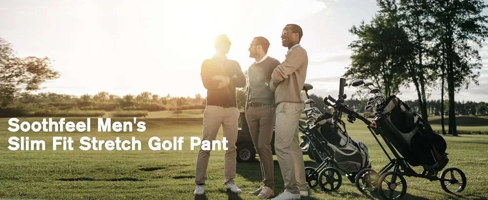 Soothfeel Men's Golf Pants with 5 Pockets Slim Fit Stretch Sweatpants Casual Travel Dress Work Pants for Men Dusty Blue Large - SFK323