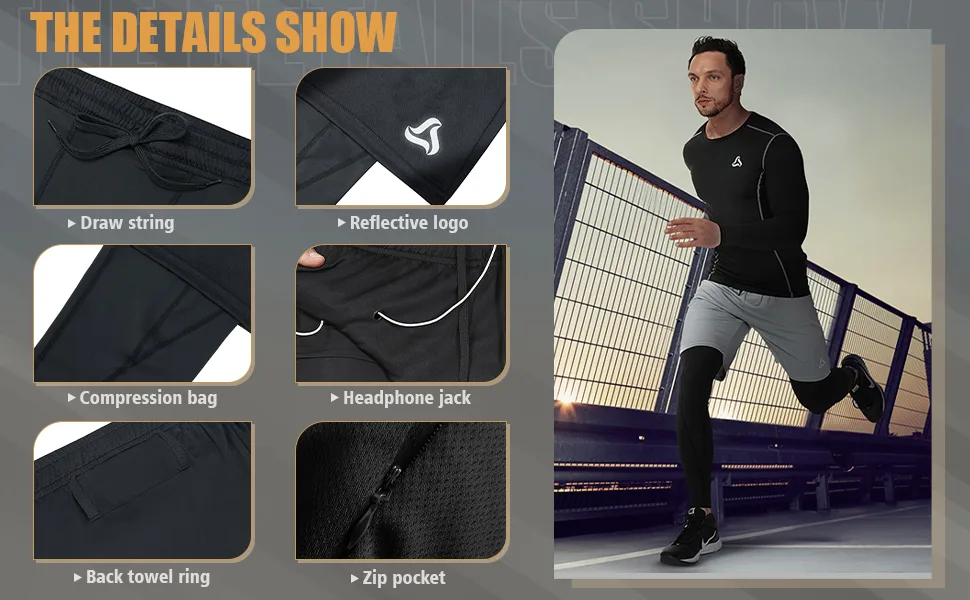 SILKWORLD Men's 2 in 1 Running Pants Compression Athletic Pants Workout Legging with Zipper Pockets Large 1-black - Mens Compression Pants