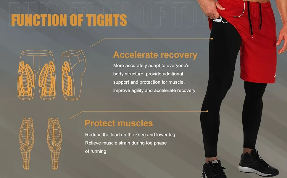 SILKWORLD Men's 2 in 1 Running Pants Compression Athletic Pants Workout Legging with Zipper Pockets Large 1-black - mens workout pants