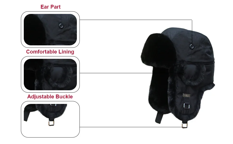 Kurhatic Winter Trapper Hat,100% Rabbit Fur Aviator Hat,Russian Trooper Hunting Ski Hat with Ear Flaps Black Black XX-Large - product information 2