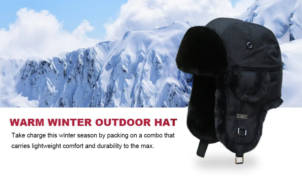 Kurhatic Winter Trapper Hat,100% Rabbit Fur Aviator Hat,Russian Trooper Hunting Ski Hat with Ear Flaps Black Black XX-Large - product information 3