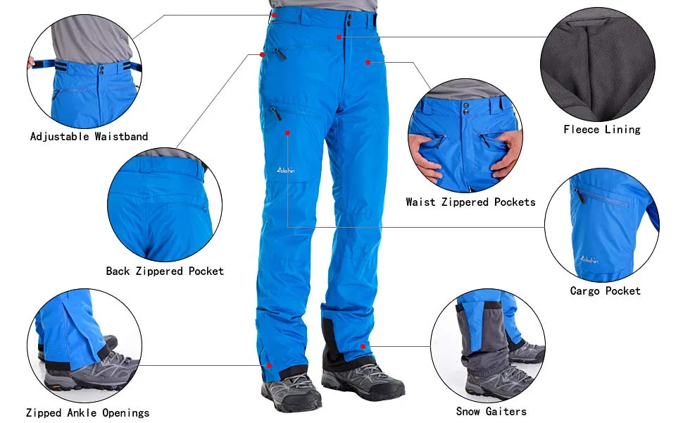 clothin Men's Insulated Ski Pant Fleece-Lined Waterproof Snow Pants X-Large Black - 1211 A+