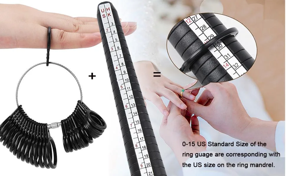Accmor Ring Size Measuring Tool with Plastic Ring Mandrel & Ring Sizer Guage, Four Size Ring Stick Jewelry Mandrel and Ring Gauge Finger Sizing for Jewelry Making Black Ring Guage - product information 17