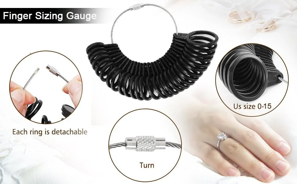 Accmor Ring Size Measuring Tool with Plastic Ring Mandrel & Ring Sizer Guage, Four Size Ring Stick Jewelry Mandrel and Ring Gauge Finger Sizing for Jewelry Making Black Ring Guage - product information 18