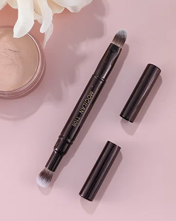 Concealer Brush MOGILAN Flat Concealer Brush Under Eye Mini Dual End Makeup Brush with Sponge Blender Stiff Tapered Synthetic Bristle for Eyebrows Eyelids Precision Concealer Blending Black - concealer brush