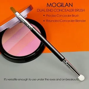 Concealer Brush MOGILAN Flat Concealer Brush Under Eye Mini Dual End Makeup Brush with Sponge Blender Stiff Tapered Synthetic Bristle for Eyebrows Eyelids Precision Concealer Blending Black - concealer brush under eye