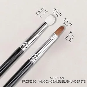 Concealer Brush MOGILAN Flat Concealer Brush Under Eye Mini Dual End Makeup Brush with Sponge Blender Stiff Tapered Synthetic Bristle for Eyebrows Eyelids Precision Concealer Blending Black - dual end concealer brush