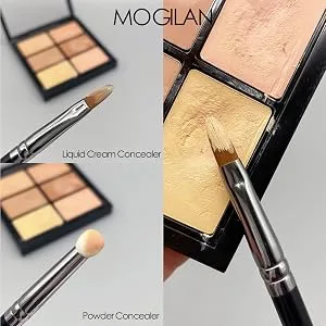 Concealer Brush MOGILAN Flat Concealer Brush Under Eye Mini Dual End Makeup Brush with Sponge Blender Stiff Tapered Synthetic Bristle for Eyebrows Eyelids Precision Concealer Blending Black - under eye concealer brush