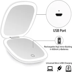 deweisn Compact Mirror, Lighted Travel Makeup Mirror with 1X/10X Magnifying Double Sided Dimmable Portable Pocket Mirror for Handbag and Pocket, USB Charging(White) - wh 2