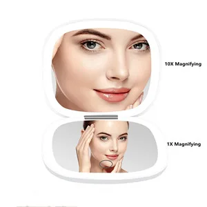 deweisn Compact Mirror, Lighted Travel Makeup Mirror with 1X/10X Magnifying Double Sided Dimmable Portable Pocket Mirror for Handbag and Pocket, USB Charging(White) - wh 4