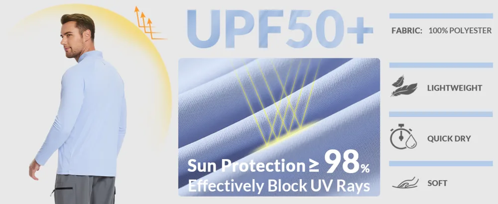 BALEAF Men's SPF Sun Shirts Long Sleeve 1/4 Zip Pullover UPF 50+ Rash Guard UV Protection Workout Golf Clothing Grey Large - product information 23