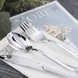 N9R 200pcs Plastic Silverware Set, Silver Plastic Cutlery Including 100pcs Forks, 50pcs Spoons, 50pcs Knives, Disposable Silverware for Party/Everyday Use - 300X300