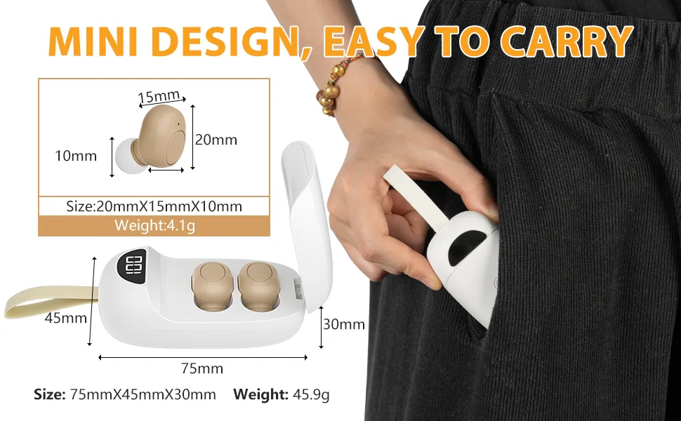 Hearing Aids, Mini Hearing Amplifiers for Adults & Seniors with Noise Cancelling, Rechargeable Hearing Aid with Into Ear No Squealing Hearing Assist Device with LED Power Display - Mini Hearing Amplifiers for Adults