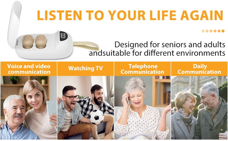Hearing Aids, Mini Hearing Amplifiers for Adults & Seniors with Noise Cancelling, Rechargeable Hearing Aid with Into Ear No Squealing Hearing Assist Device with LED Power Display - Mini Hearing Amplifiers with LED Power Display