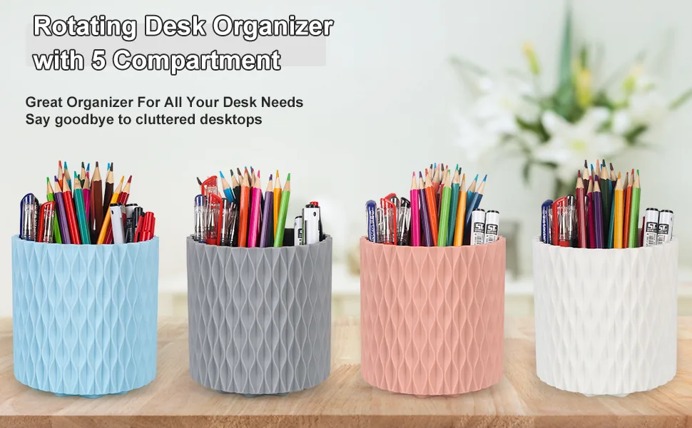 HSSPANFN Makeup Brush Holder Organizer -360 Rotating Multi-Functional Pen Holder for Desk,Multi-Purpose Desktop Stationary Organizer,Storage Cup for Lipsticks, Comb, Beauty Tool in Vanity (White) - Makeup Brush Holder Organizer