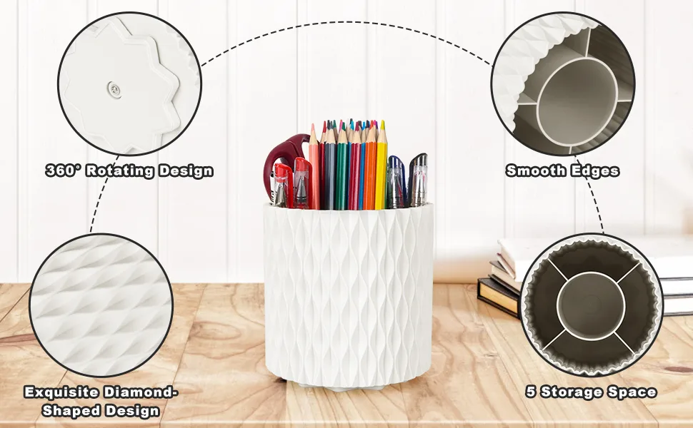 HSSPANFN Makeup Brush Holder Organizer -360 Rotating Multi-Functional Pen Holder for Desk,Multi-Purpose Desktop Stationary Organizer,Storage Cup for Lipsticks, Comb, Beauty Tool in Vanity (White) - pen holder