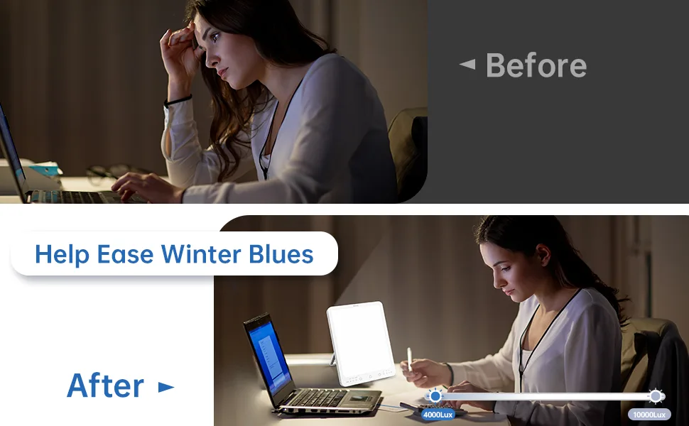 SUXIO Light Therapy Lamp - 10000 Lux Therapy Light, 3 Timing & Mode Happy Lamp, Touch Control Daylight Lamp with Memory Function, Portable Light Therapy Box for Home/Office Use Lift Mood USB-A - Light Therapy Lamp