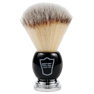 Parker's Deluxe Synthetic Silvertip Shaving Brush w/Black & Chrome Handle - parker safety razor