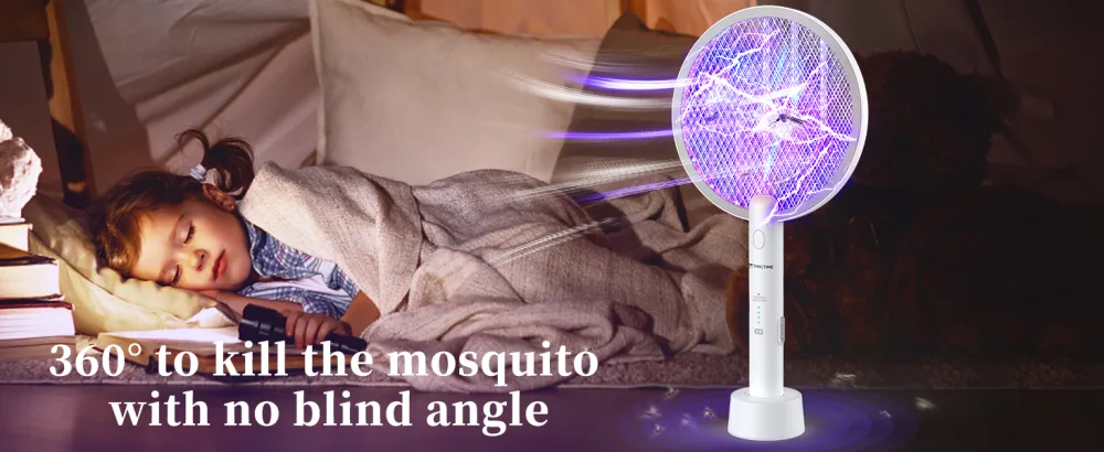 TMACTIME Electric Fly Swatter 4000V Bug Zapper Racket 2 in 1 Fly Zapper with USB Rechargeable Base and 3-Layer Safety Mesh for Bedroom Kitchen Patio and Outdoors 1PC - product information 7