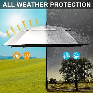 G4Free Extra Large Golf Umbrella 62/68 inch Vented Square Umbrella Windproof Auto Open Double Canopy Oversized Stick Umbrella UV Silver 68 Inch - UMBRELLA