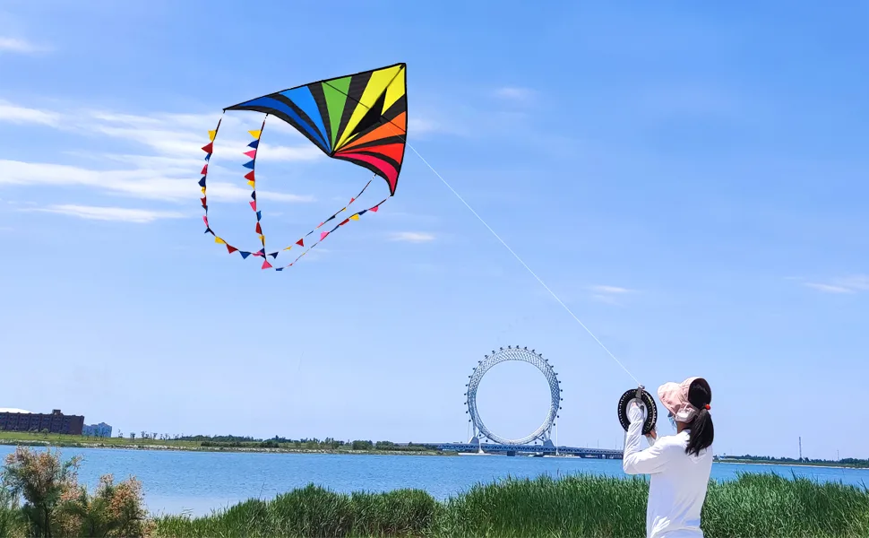 Simxkai Kite for Kids & Adults,Age 4 8 12,Beach Kite,Large Kite,Easy to Fly,it Comes with 300ft String Kite Handle 60in Rainbow Double Taill - product information 12