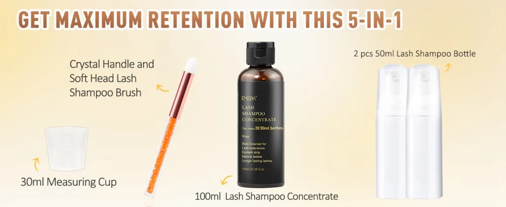 Lash Shampoo Concentrate for Lash Extensions 100ml Eyelash Extension Cleanser Concentrate Bulk Liquid Kit with Brush Bottle Foam Soap Lash Bath Solution - Makes 20 Bottles 50ml Shampoo by EMEDA (Rose) - lash shampoo concentrate