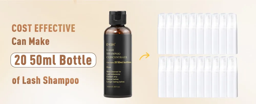 Lash Shampoo Concentrate for Lash Extensions 100ml Eyelash Extension Cleanser Concentrate Bulk Liquid Kit with Brush Bottle Foam Soap Lash Bath Solution - Makes 20 Bottles 50ml Shampoo by EMEDA (Rose) - lash shampoo concentrate