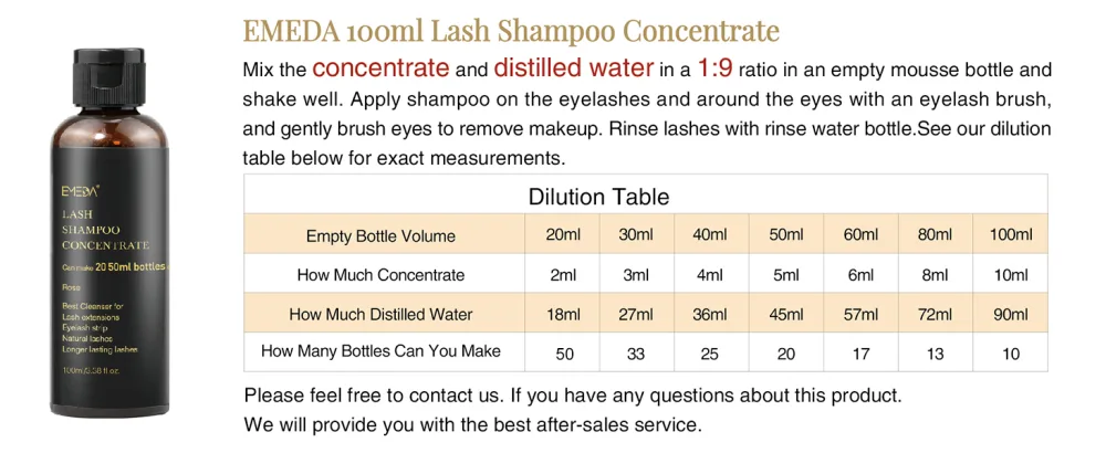 Lash Shampoo Concentrate for Lash Extensions 100ml Eyelash Extension Cleanser Concentrate Bulk Liquid Kit with Brush Bottle Foam Soap Lash Bath Solution - Makes 20 Bottles 50ml Shampoo by EMEDA (Rose) - lash shampoo concentrate