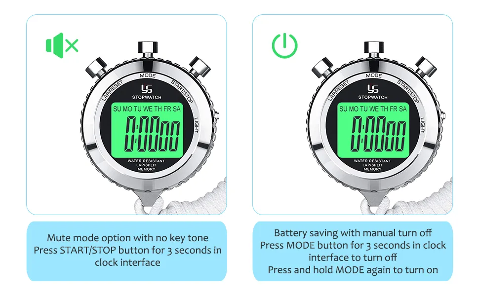 LAOPAO Stopwatch Metal Stopwatch Timer with Backlit 1/100th Second Precision 2 Lap Memory Digital Stop Watch for Coaches 2 Lap-backlit - product information 9