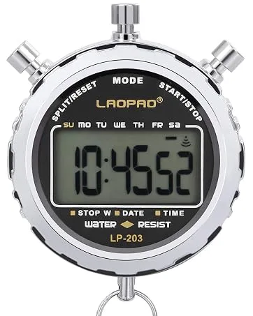 LAOPAO Stopwatch Metal Stopwatch Timer with Backlit 1/100th Second Precision 2 Lap Memory Digital Stop Watch for Coaches 2 Lap-backlit - stopwatch