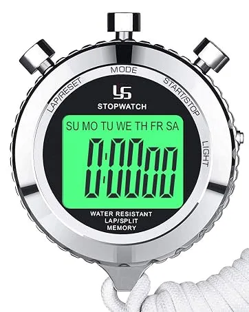 LAOPAO Stopwatch Metal Stopwatch Timer with Backlit 1/100th Second Precision 2 Lap Memory Digital Stop Watch for Coaches 2 Lap-backlit - stopwatch