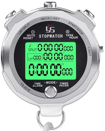 LAOPAO Stopwatch Metal Stopwatch Timer with Backlit 1/100th Second Precision 2 Lap Memory Digital Stop Watch for Coaches 2 Lap-backlit - stopwatch timer